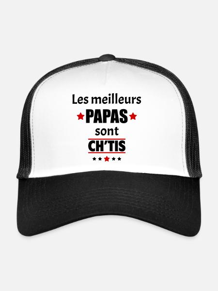 Les meilleurs papas sont ch'tis, fête des pères - Casquette trucker  - blanc/noir - Devant