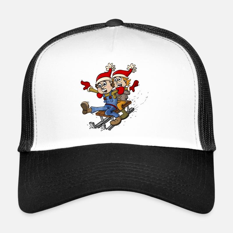 Two children have fun on a sled. - Trucker Cap - white/black
