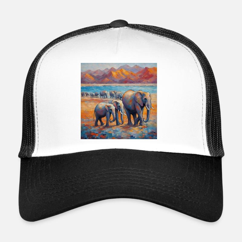 Colorful elephants by the river Trucker Cap