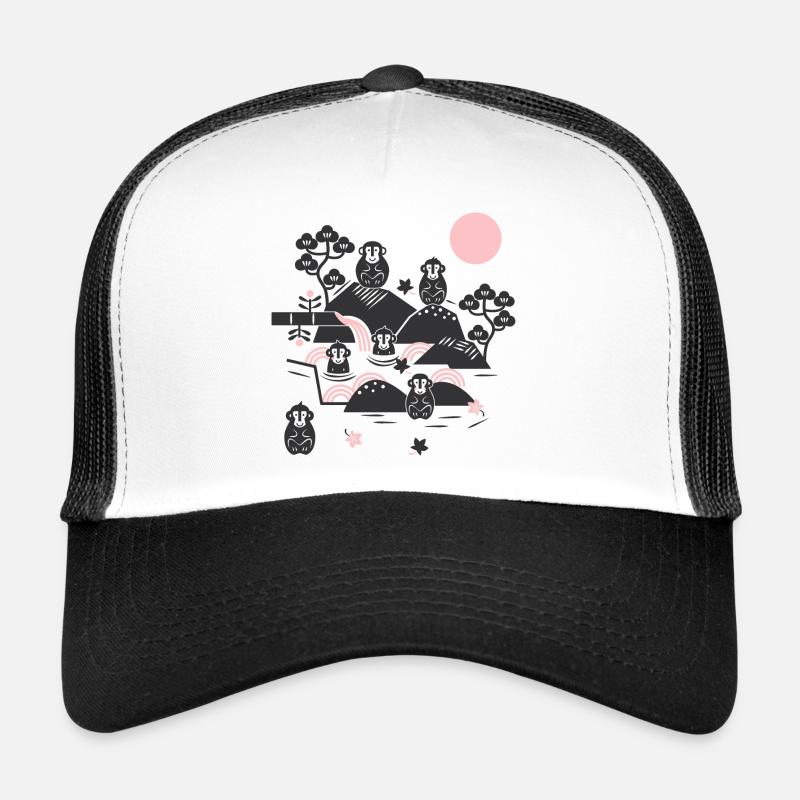 Singes effrayants dans une source chaude l noir rose Casquette trucker 