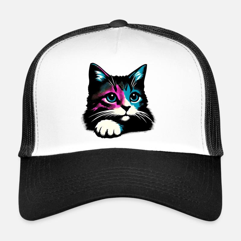 Katze - Trucker Cap - Weiß/Schwarz