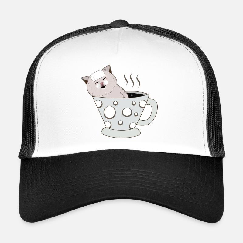 Kätzchen, das sich in einer dampfenden Polkadot-Teetasse entspannt Trucker Cap