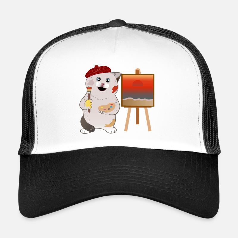 Mignon chat peintre - Casquette trucker  - blanc/noir