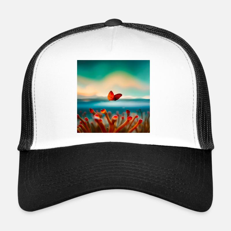 Korallen-Schmetterling - Trucker Cap - Weiß/Schwarz