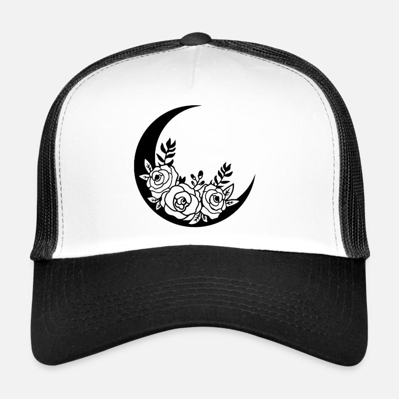 Lune fleurie noire Casquette trucker 