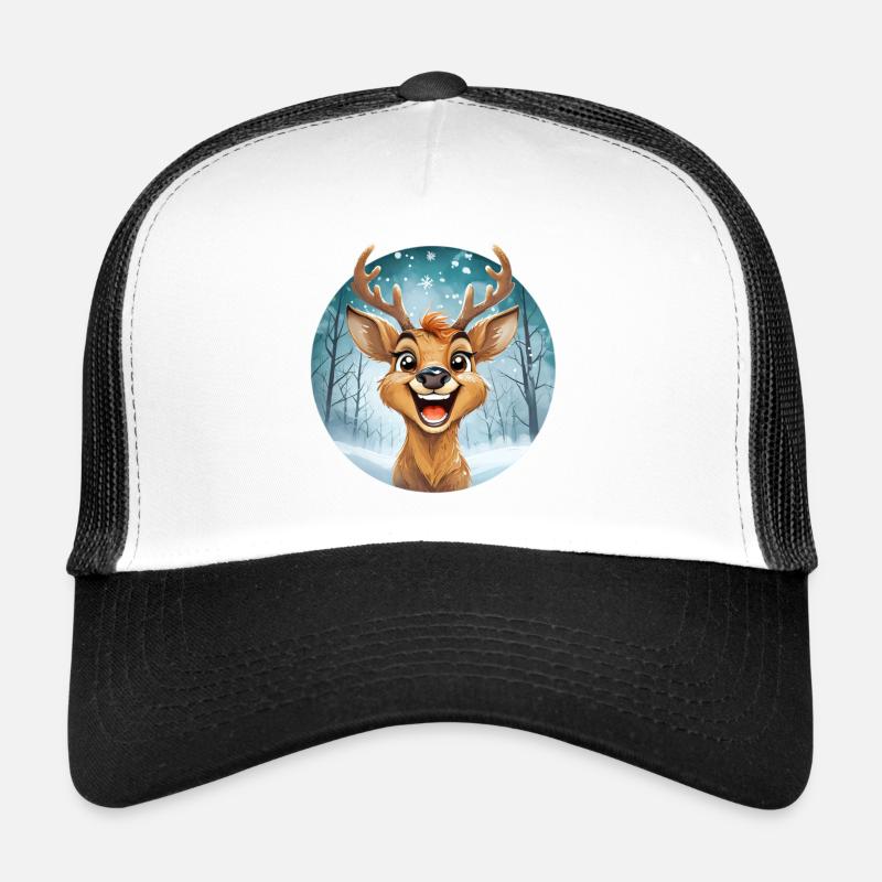 Festliches Rentier, verschneiter Winterlandschaft - Trucker Cap - Weiß/Schwarz
