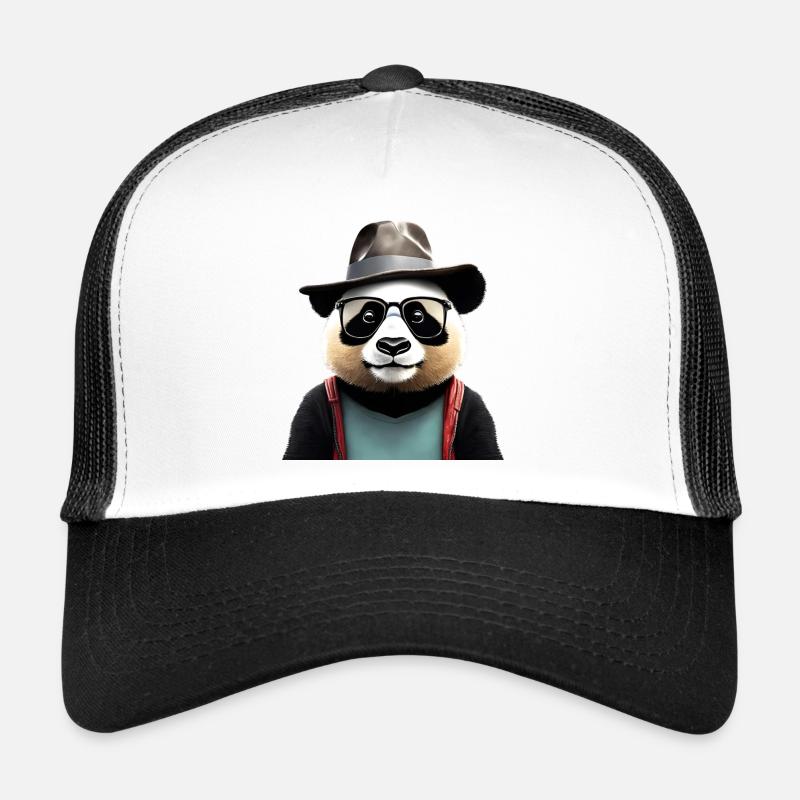 Vintage Explorer Panda T-Shirt - Trucker Cap - white/black