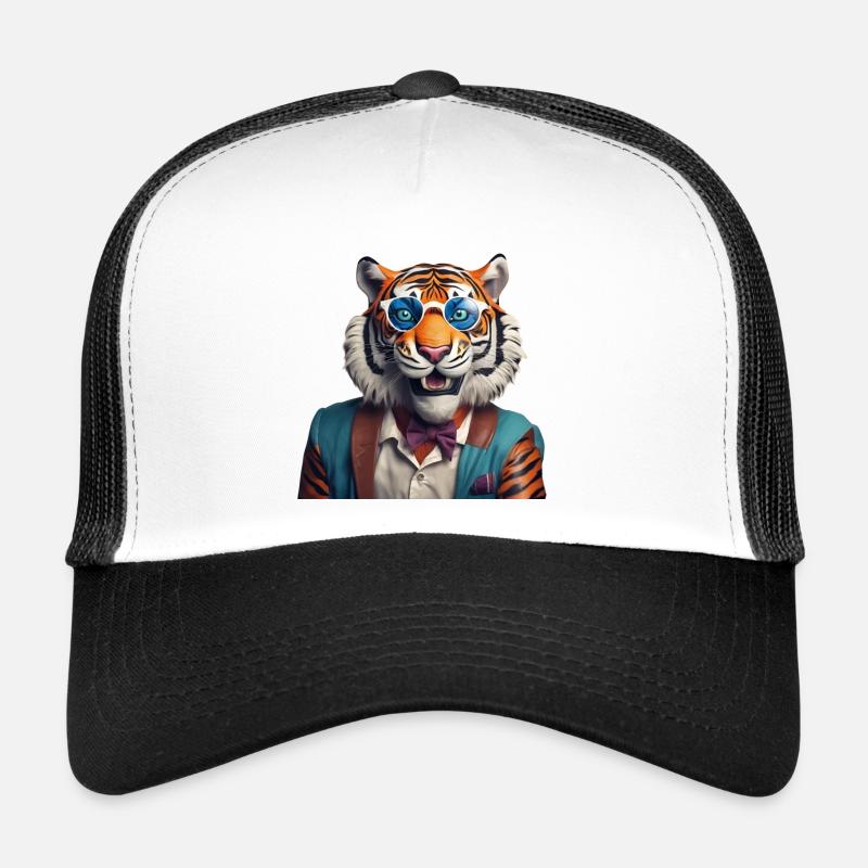 Anspruchsvoller Tiger mit blauer Sonnenbrille Trucker Cap