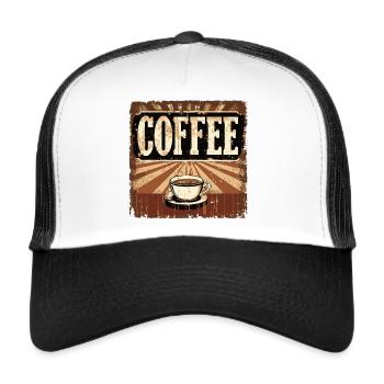 Café rétro / T-shirt vintage / Poster - Casquette trucker  - blanc/noir - Devant