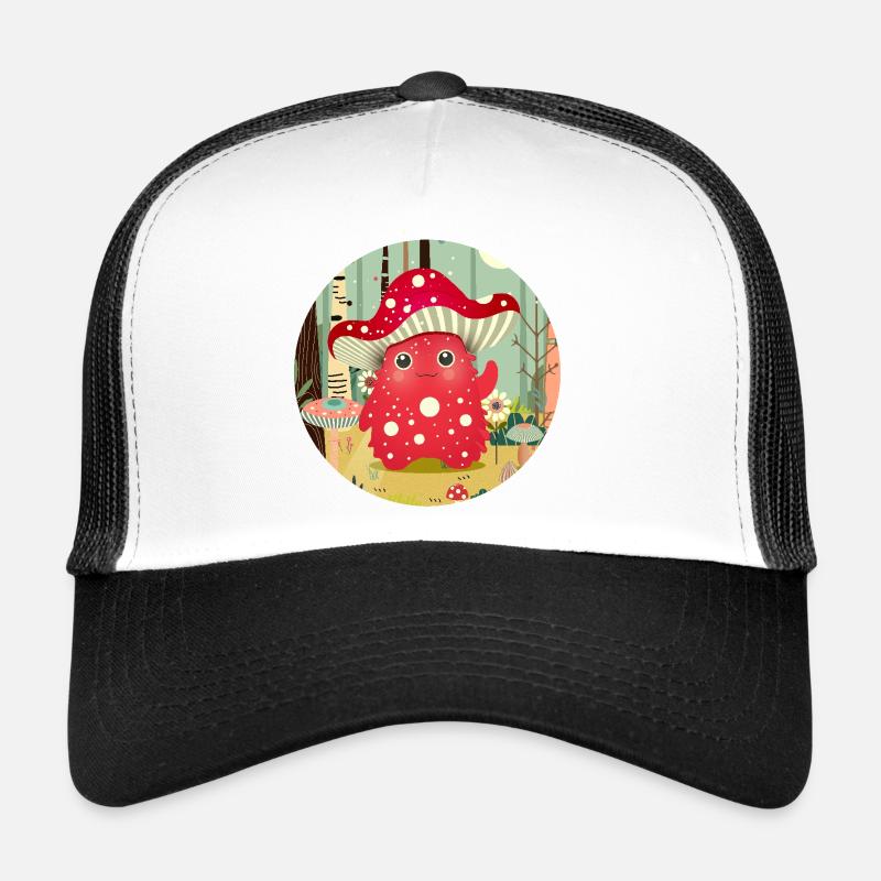 Monstre champignon drôle dans la forêt colorée Casquette trucker 