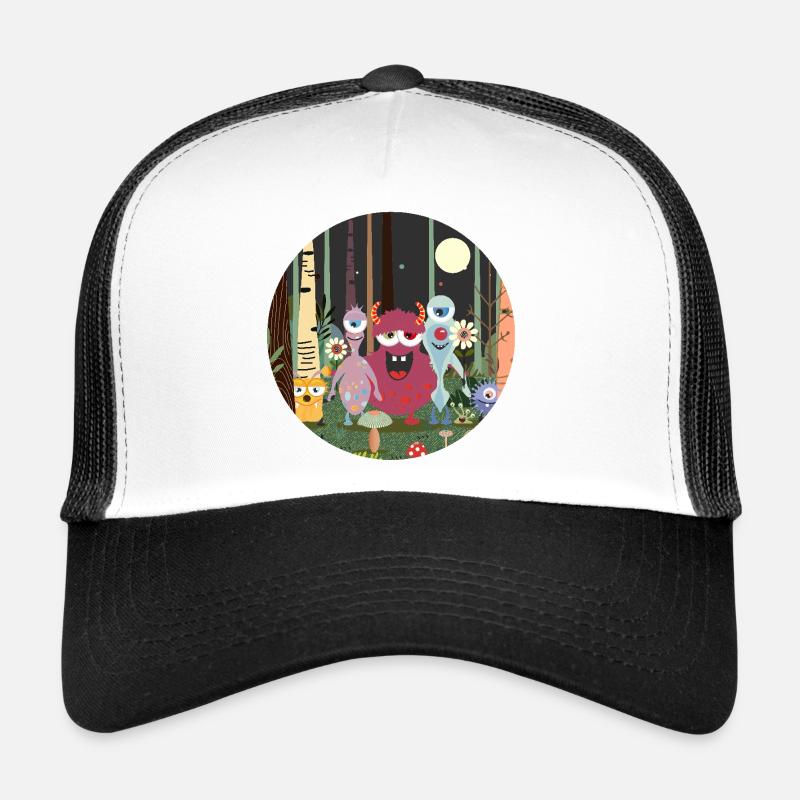Groupe heureux de monstres dans la forêt magique Casquette trucker 