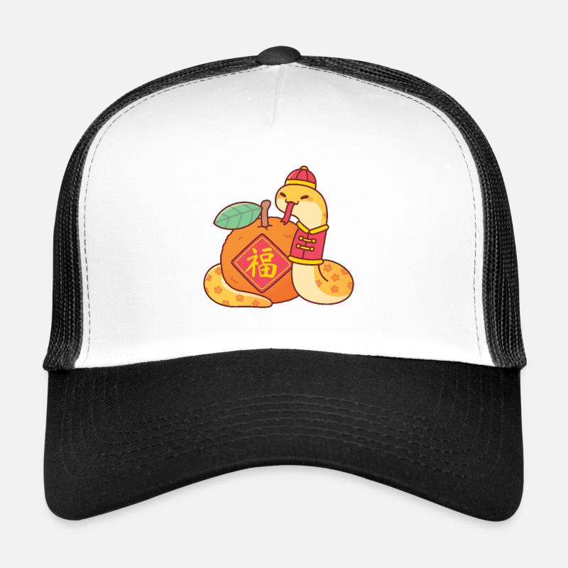 Mignon serpent enroulé autour de l’orange Bonne fortune Casquette trucker 