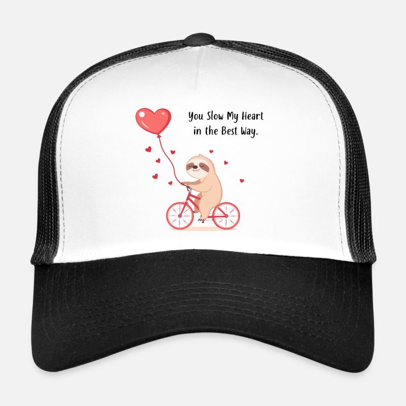 Sloth with Heart Balloon – Valentine’s Day Gift - Trucker Cap - white/black