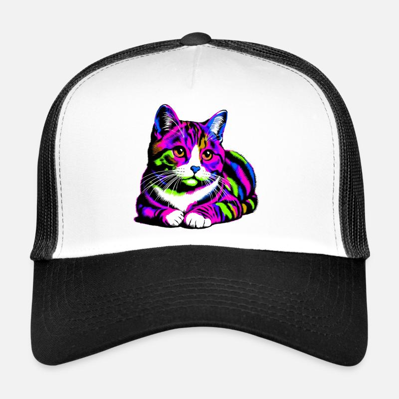 Katze - Trucker Cap - Weiß/Schwarz