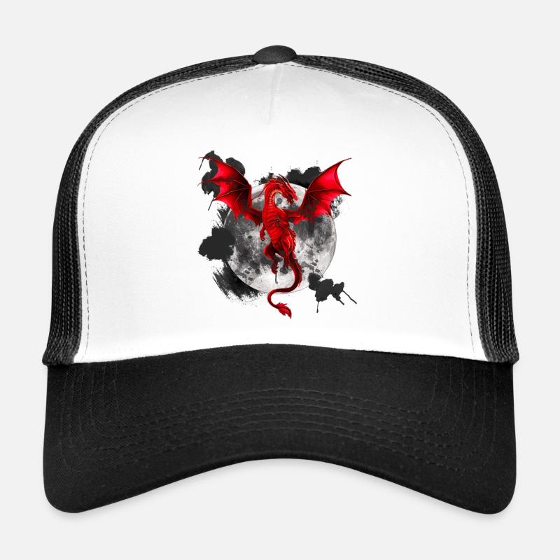 Farbflecken, Drachen Motiv, Monde - Trucker Cap - Weiß/Schwarz