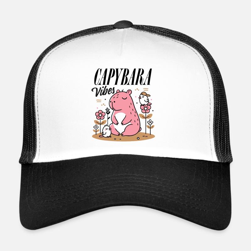 Capybara détendu avec des amis - Casquette trucker  - blanc/noir