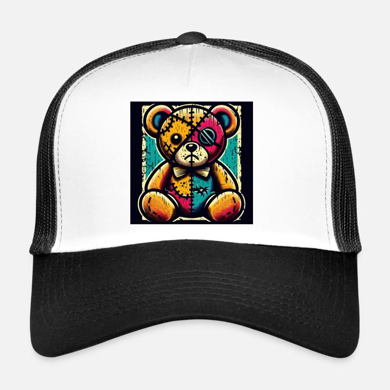 Art de l’ours en patchwork avec charme vintage - Casquette trucker  - blanc/noir