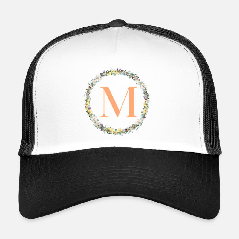 M Monogram, Flower Wreath, Personalizable Trucker Cap