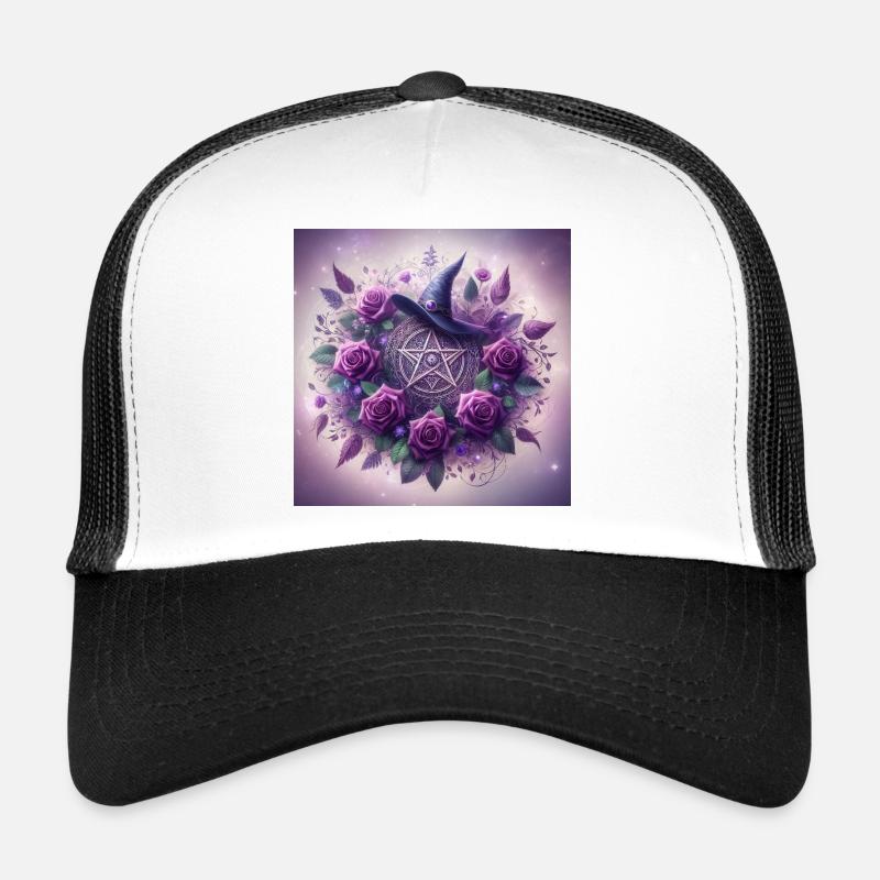 Pentagram with Witches Hat Purple - Trucker Cap - white/black