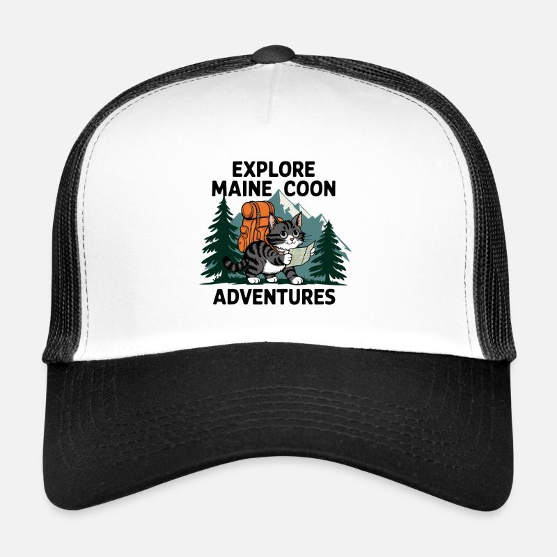 Explorer Maine Coon Abenteuer Drucken - Trucker Cap - Weiß/Schwarz