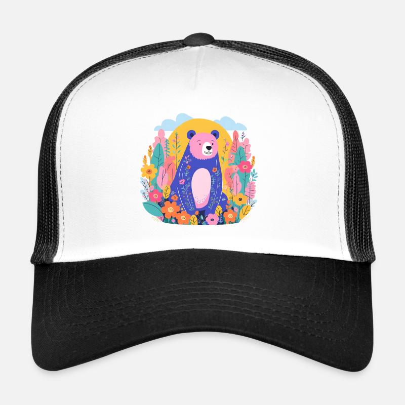 Ours coloré dans un jardin floral Casquette trucker 