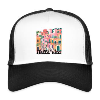 Village coloré méditerranéen en terrasse - Casquette trucker  - blanc/noir - Devant