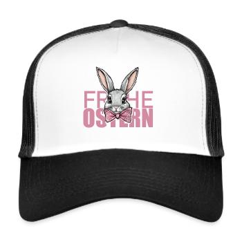 Süßer Osterhase mit rosa Schleife - Frohe Ostern - Trucker Cap - Weiß/Schwarz - Vorne