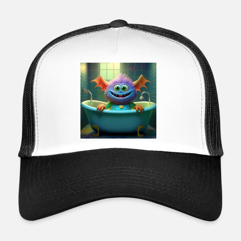 Kleines Monster badet - Trucker Cap - Weiß/Schwarz
