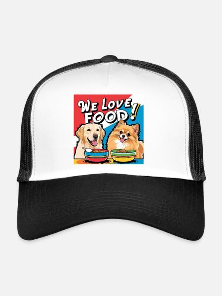 Chiens comiques - Nous aimons la nourriture - Casquette trucker  - blanc/noir - Devant