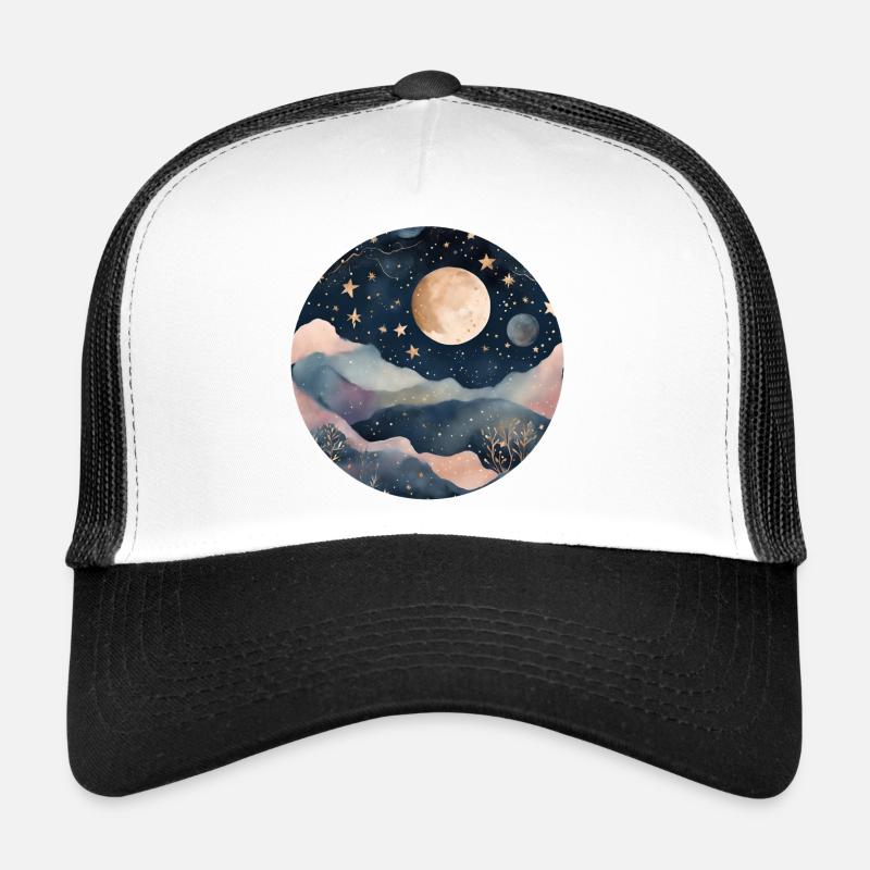 Moonlit Dreamscape Over Pastel Peaks Trucker Cap