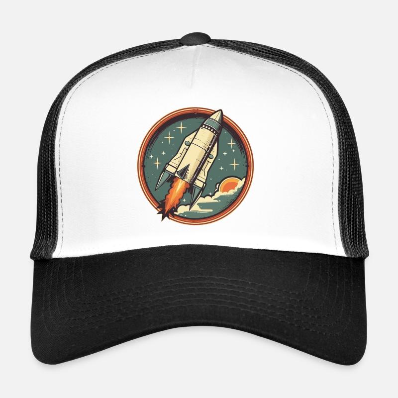 Fusée Rétro - Fusée Spatiale - Casquette trucker  - blanc/noir