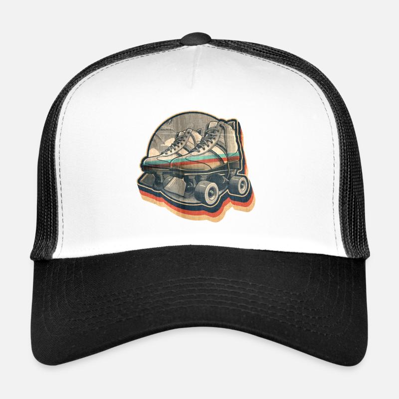 Vintage Summer Retro Disco Graphic Design Roller Skate - Trucker Cap - white/black