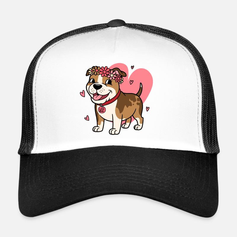 Cute Pitbull Love Bug with Floral Crown Trucker Cap