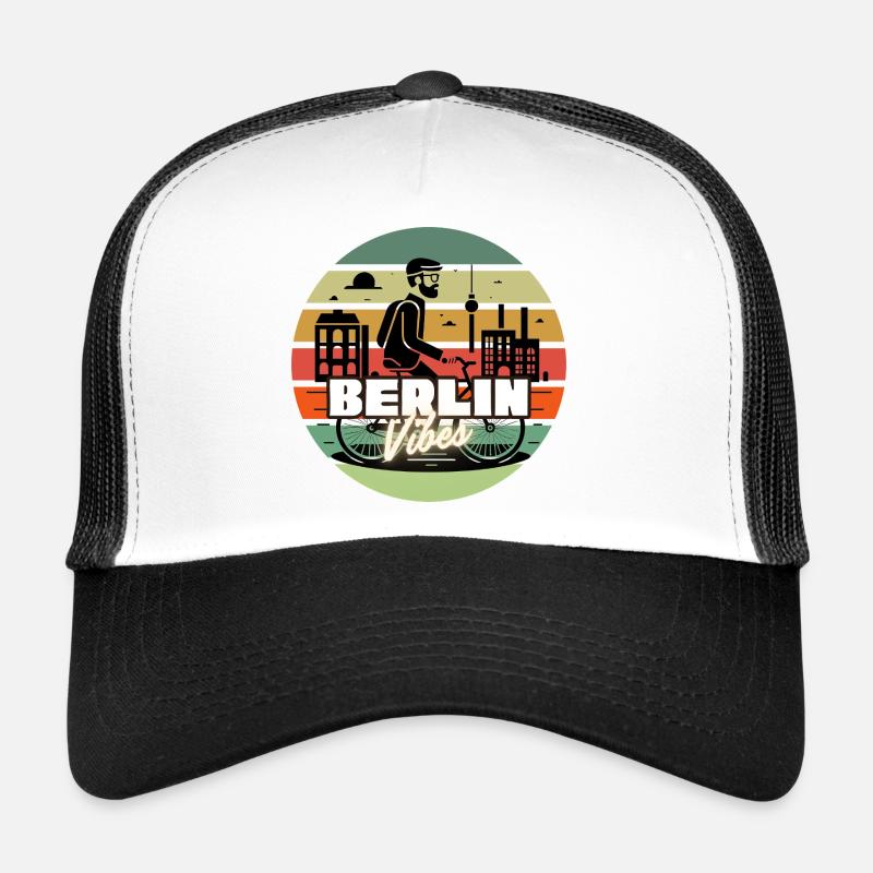 « Berlin Vibes » - Style rétro coucher de soleil - Casquette trucker  - blanc/noir