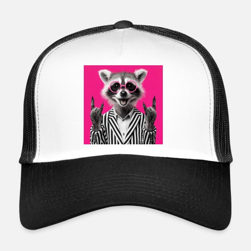raton laveur avec double jupe geste de la main Casquette trucker 