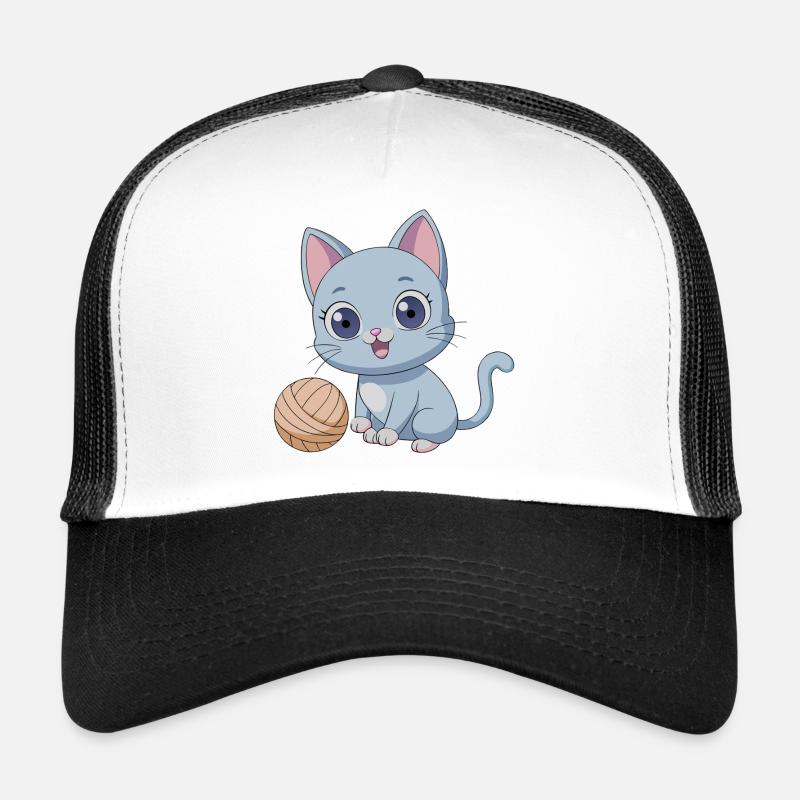 Playful Blue Kitten with Ball of Yarn Trucker Cap