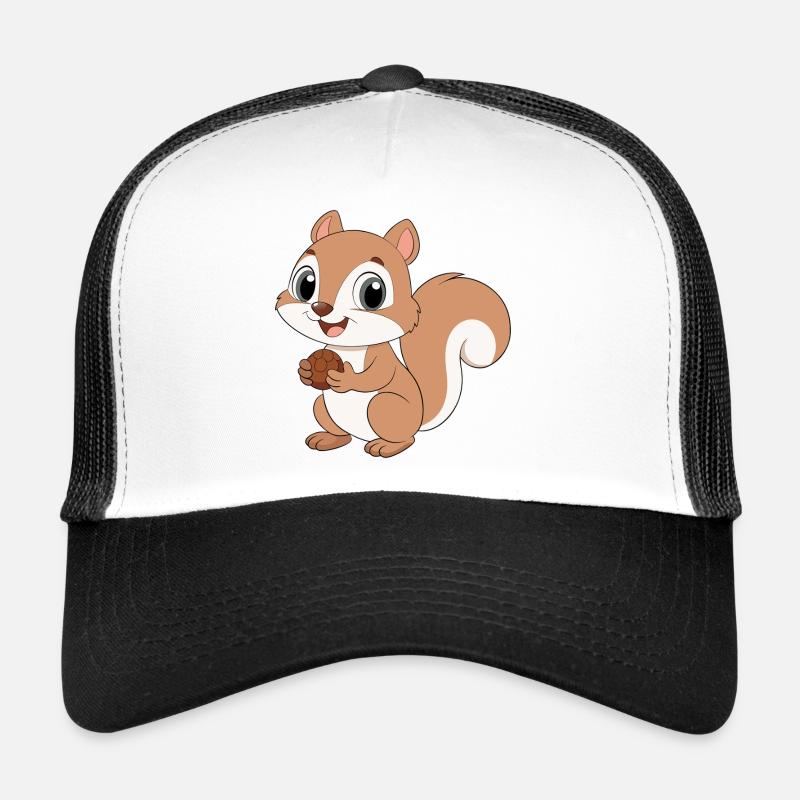 Baby Cartoon Squirrel Holding a Hazelnut (v02) Trucker Cap