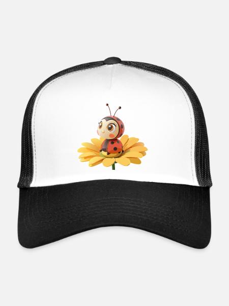 Coccinelle mignonne sur une fleur - Casquette trucker  - blanc/noir - Devant