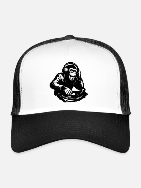 DJ The Monkey Danse à la Banksy - Casquette trucker  - blanc/noir - Devant