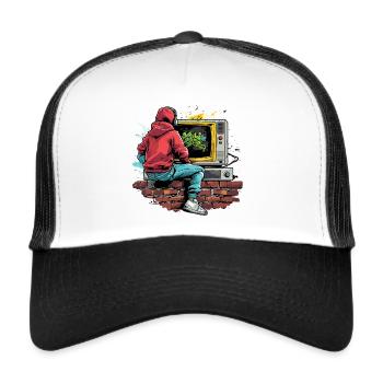 Console de jeu rétro Vintage Gamer - Casquette trucker  - blanc/noir - Devant