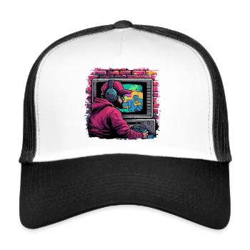 Retro gaming zocken nostalgie vintage - Casquette trucker  - blanc/noir - Devant
