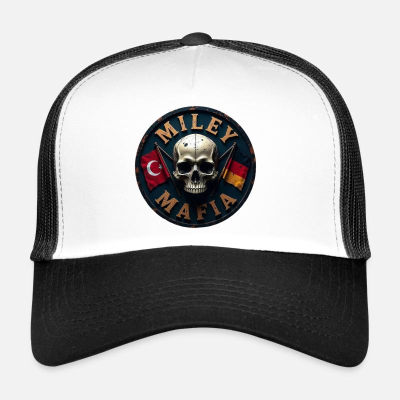 Militärischer Skull mit Flaggen - Trucker Cap - Weiß/Schwarz