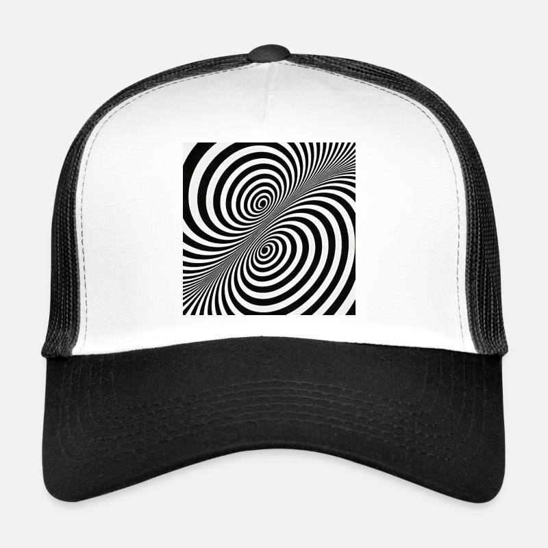 Optical Illusion Spiral Pattern in Black and White Trucker Cap
