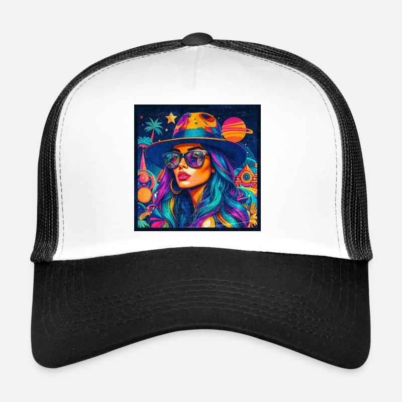 Women's summer colors, planets and palm trees, femininity Trucker Cap
