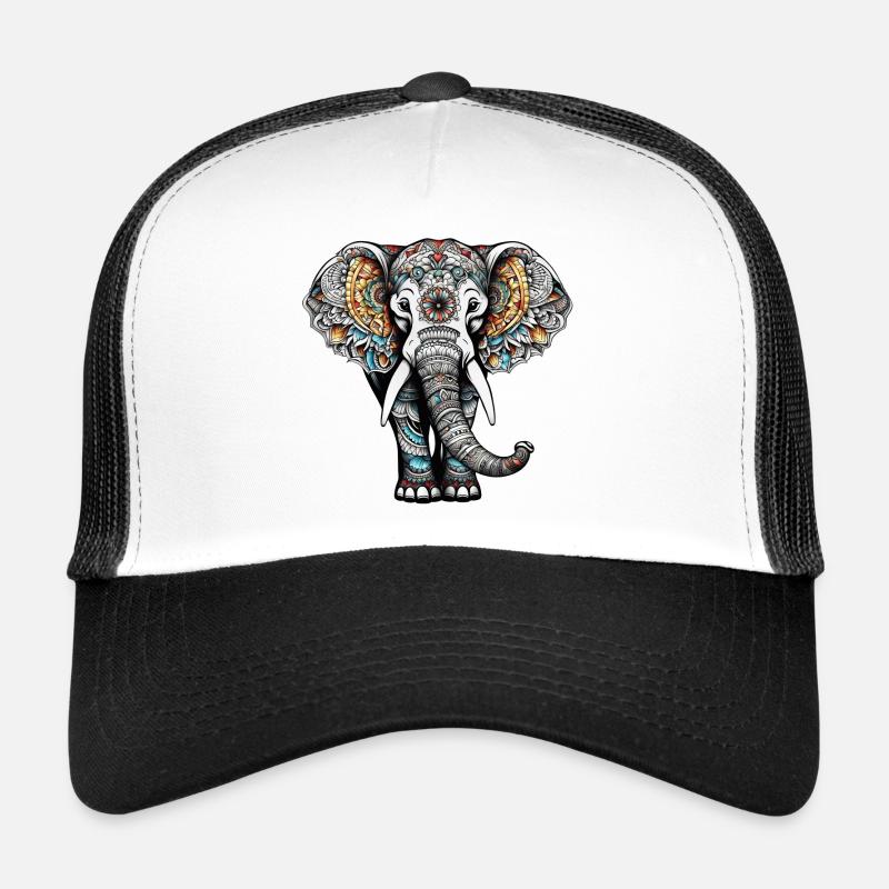 Éléphant coloré dans le style de tatouage Casquette trucker 