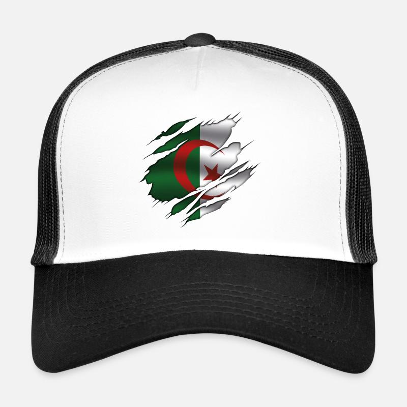 Drapeau de l’Algérie - Algérie - Drapeau déchiré - Casquette trucker - blanc/noir