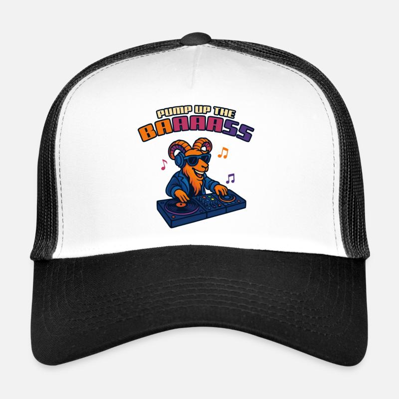 Goat DJ – Pump Up the Baaaass - Trucker Cap - Weiß/Schwarz
