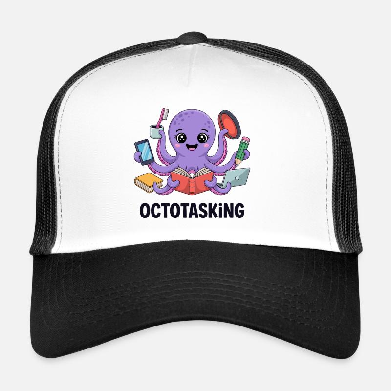 Octotasking Krake im Multitasking Modus - Trucker Cap - Weiß/Schwarz