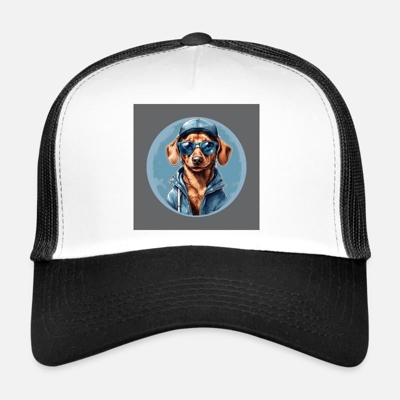 Teckel Teckel avec lunettes de soleil et sweat à capuche Casquette trucker 