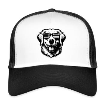 Patriotischer Hund mit USA-Brille - Trucker Cap - Weiß/Schwarz - Vorne